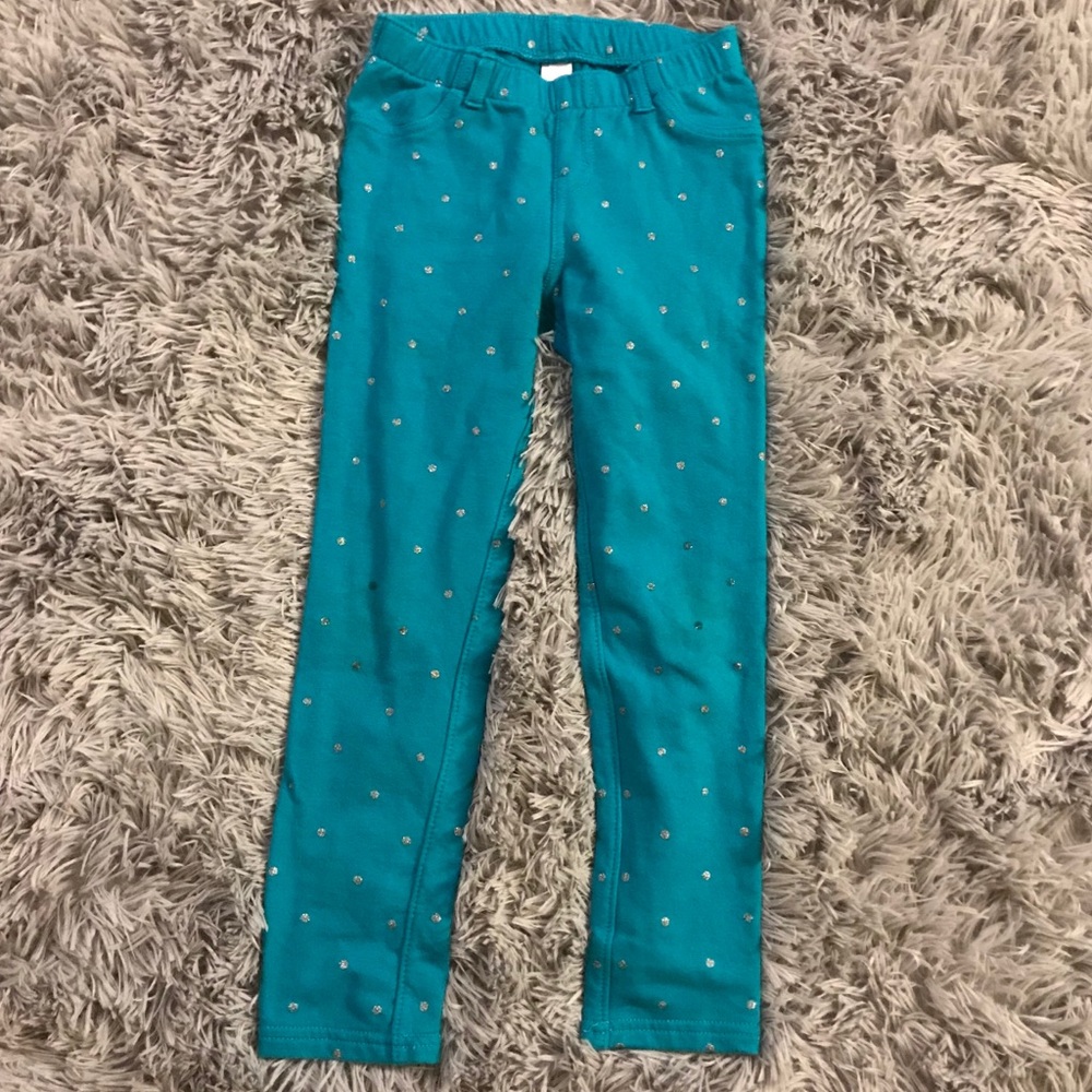 Cat & Jack Girls Teal Silver Glitter Dot Jeggings